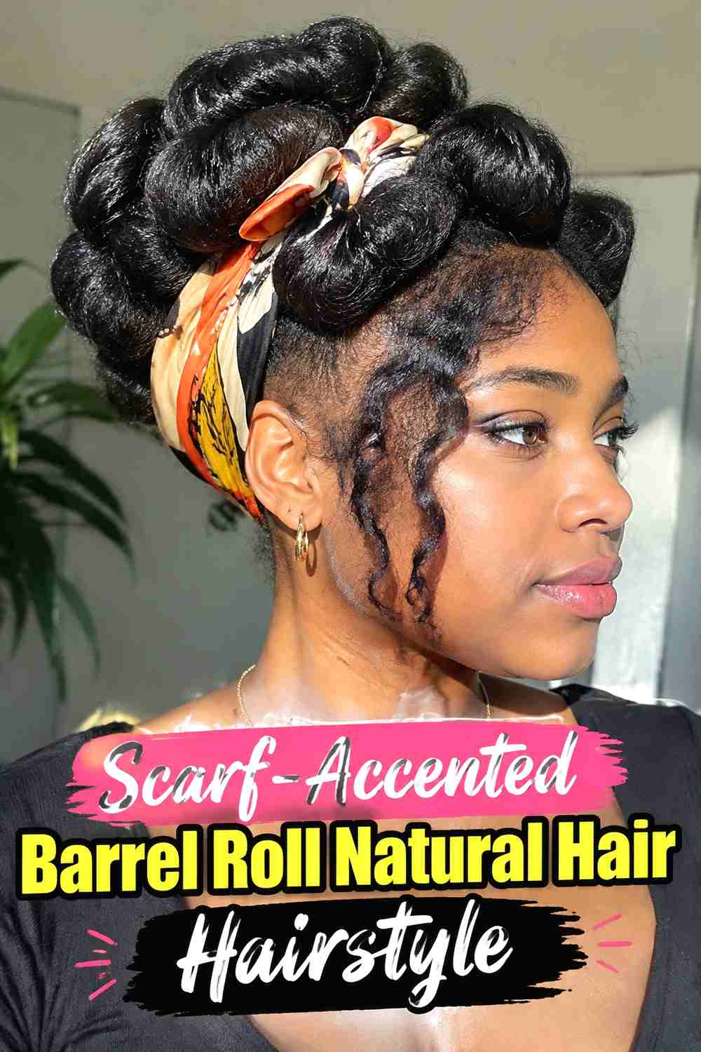 14. Scarf Accented Barrel Roll Natural Hair Hairstyle
