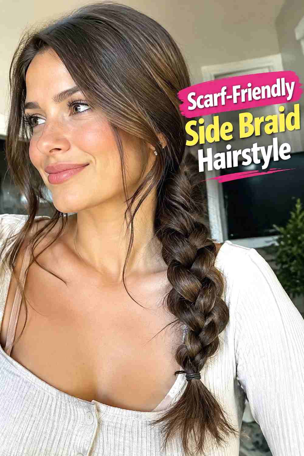 11. Scarf Friendly Side Braid Hairstyle