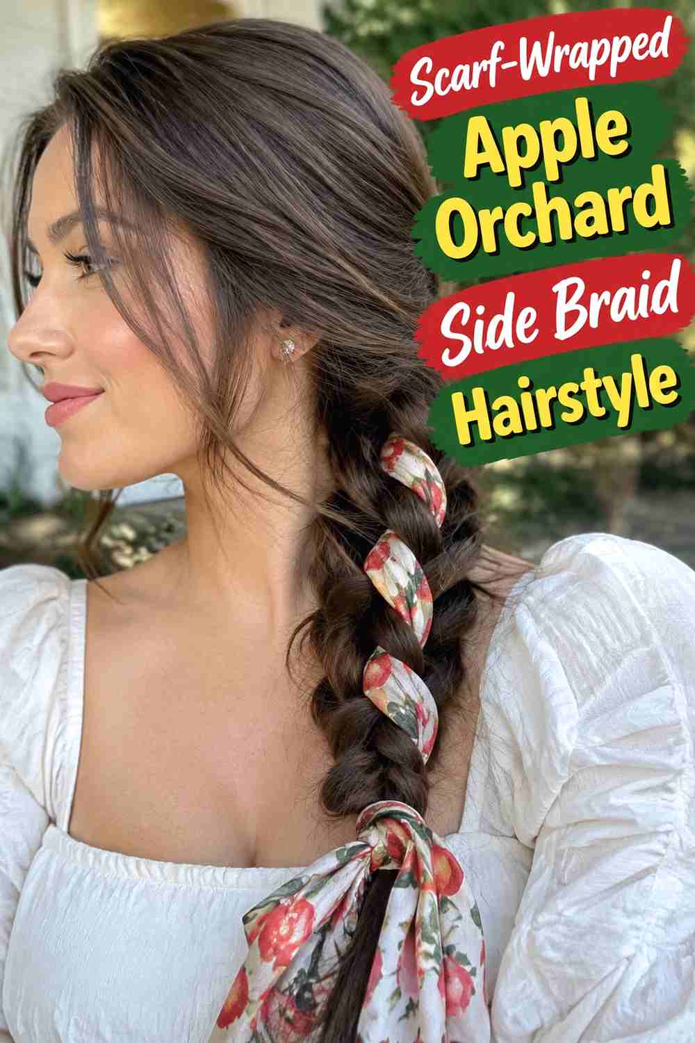 8. Scarf Wrapped Apple Orchard Side Braid Hairstyle