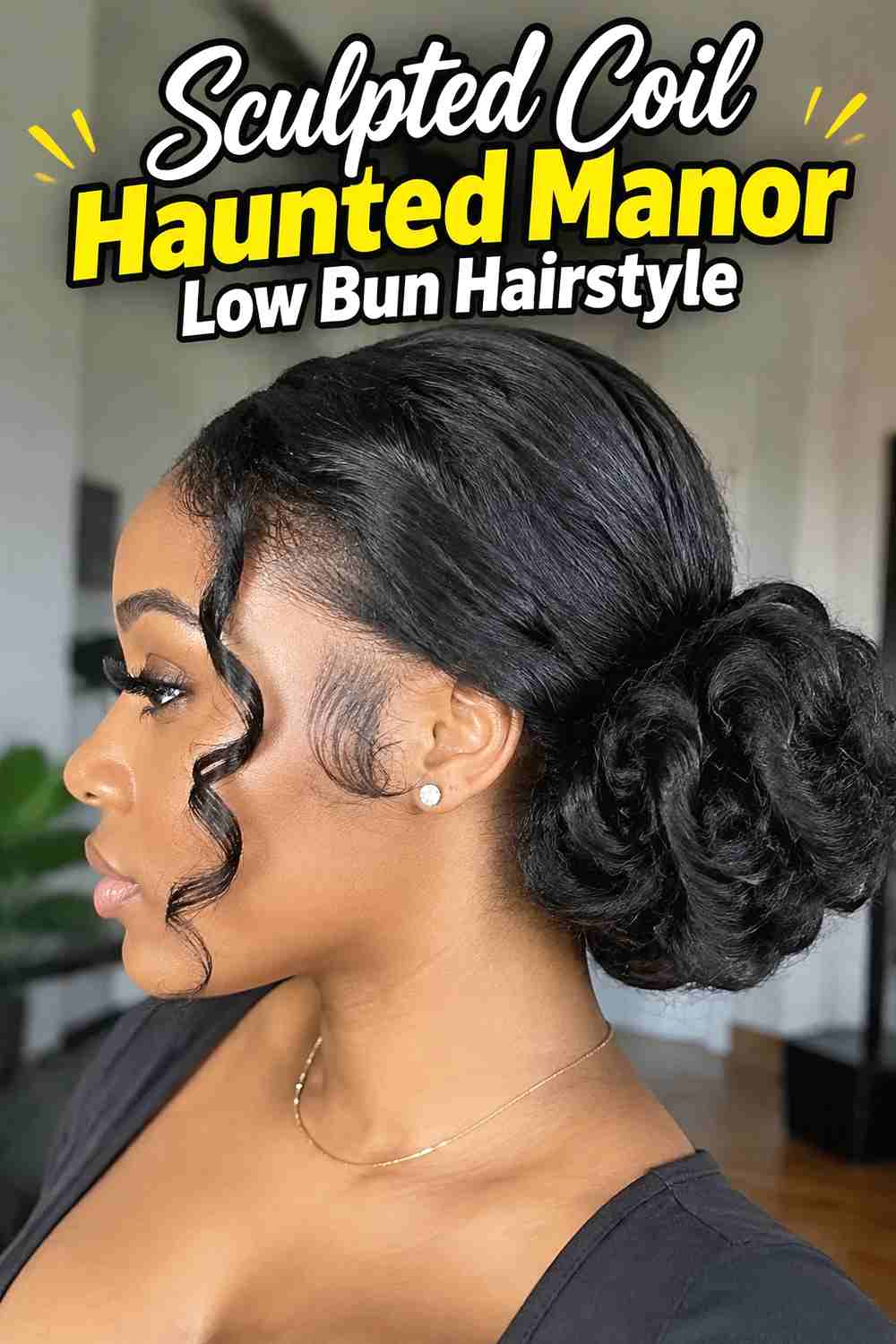 14. Sculpted Coil Haunted Manor Low Bun Hairstyle