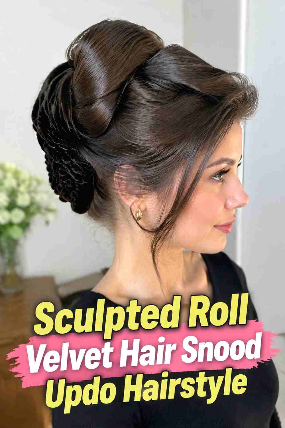 13. Sculpted Roll Velvet Hair Snood Updo Hairstyle