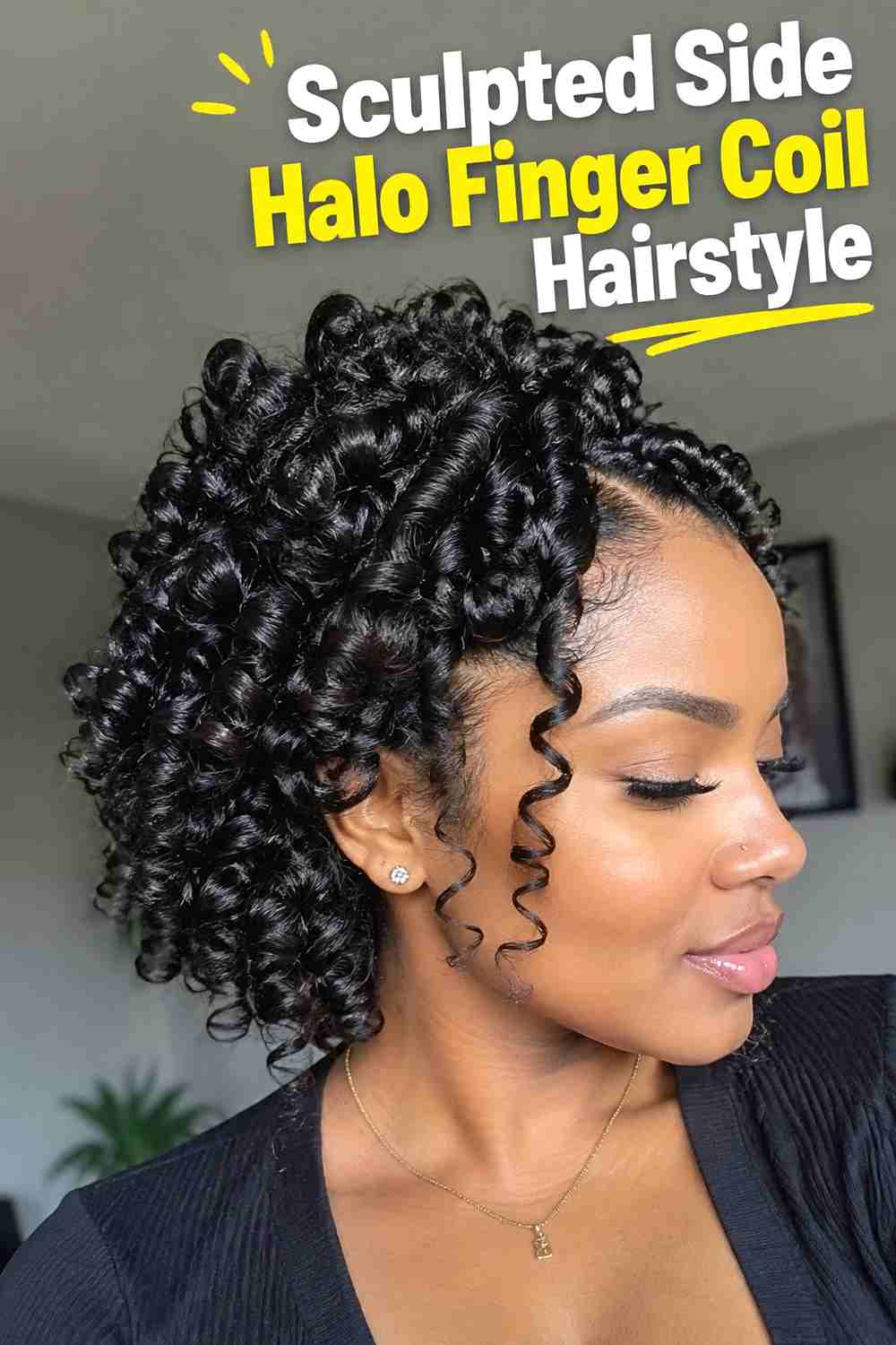 16. Sculpted Side Halo Finger Coil Hairstyle
