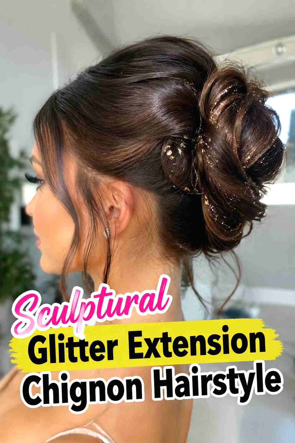 16. Sculptural Glitter Extension Chignon Hairstyle