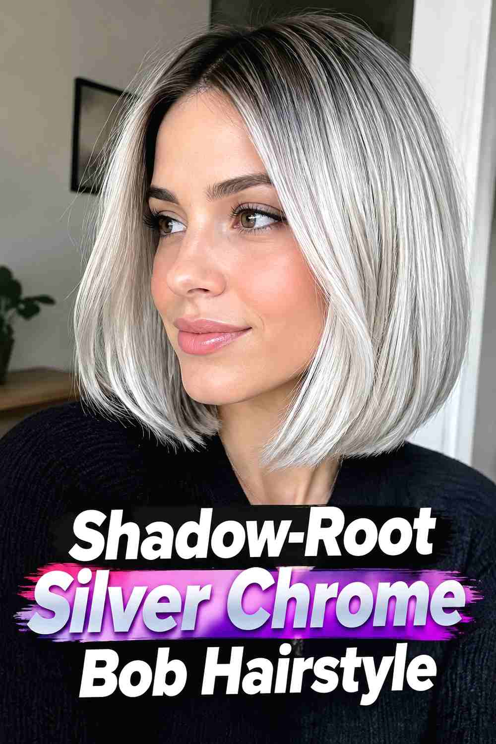 16. Shadow Root Silver Chrome Bob Hairstyle