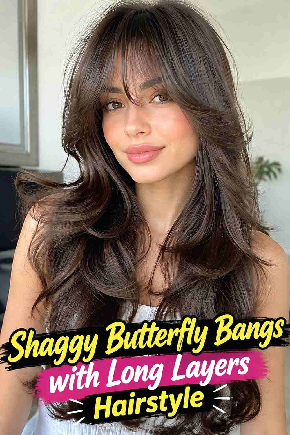 11. Shaggy Butterfly Bangs With Long Layers Hairstyle