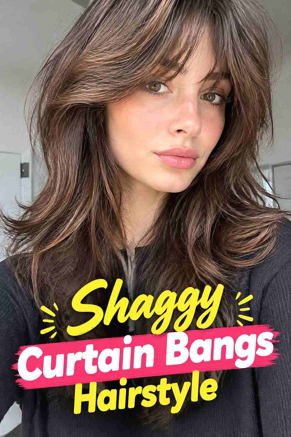 15. Shaggy Curtain Bangs Hairstyle