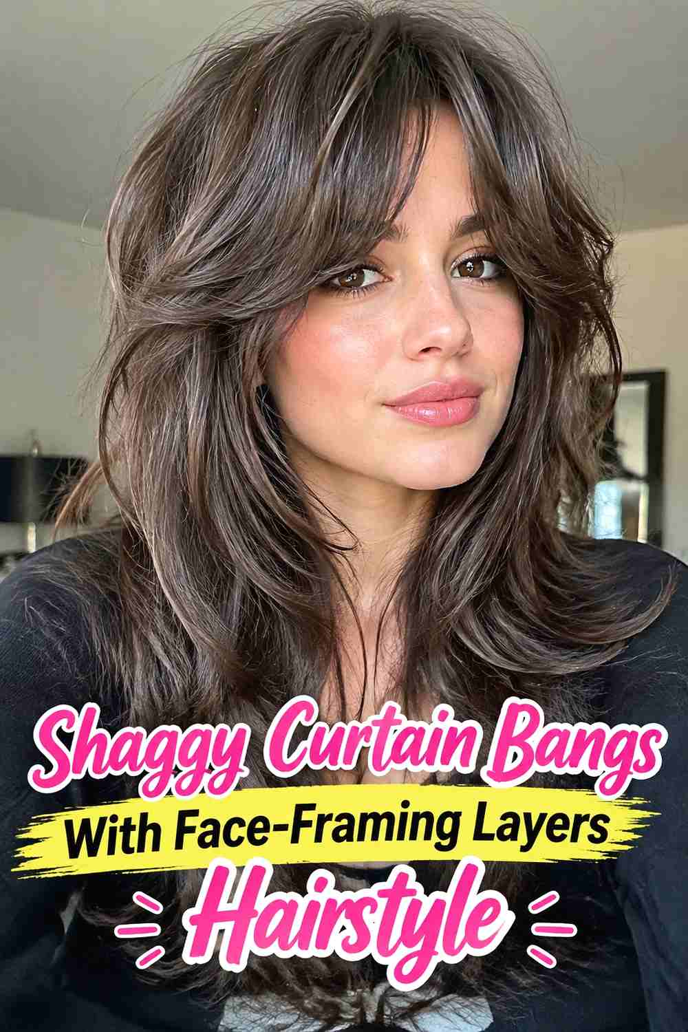 11. Shaggy Curtain Bangs With Face Framing Layers Hairstyle