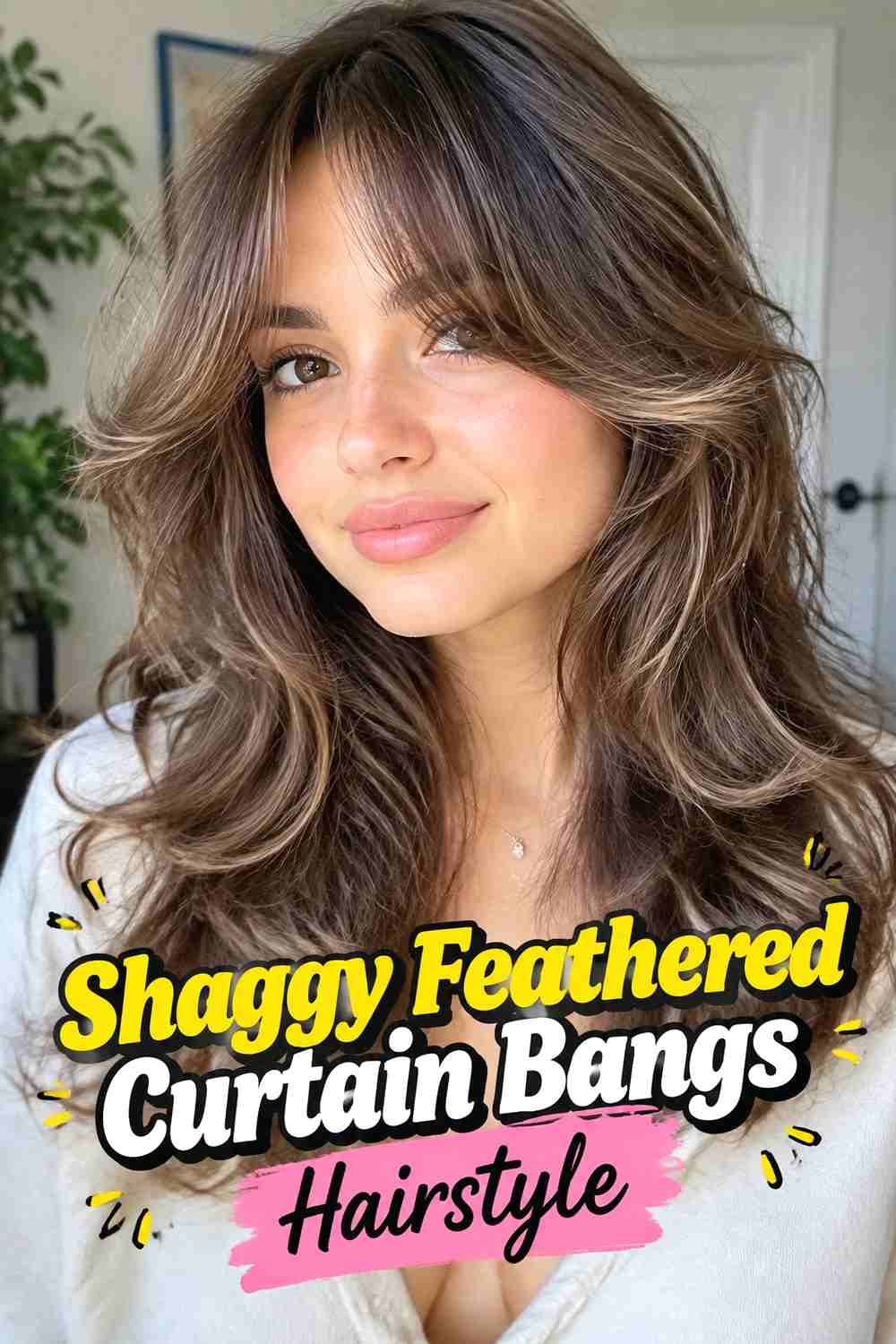 8. Shaggy Feathered Curtain Bangs Hairstyle