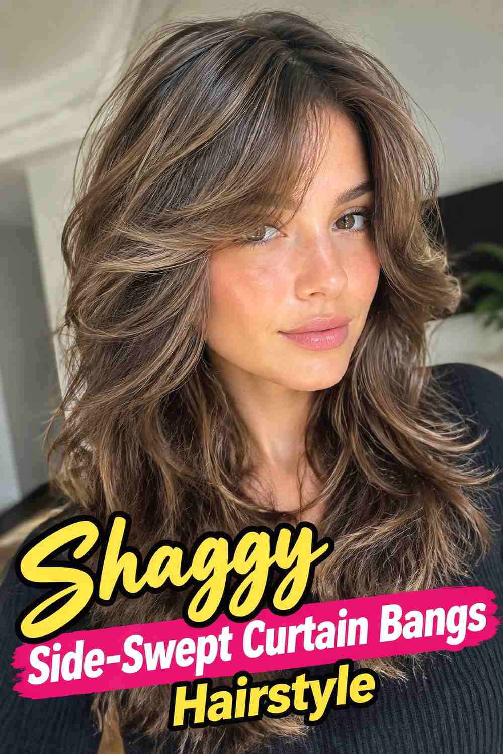 8. Shaggy Side Swept Curtain Bangs Hairstyle