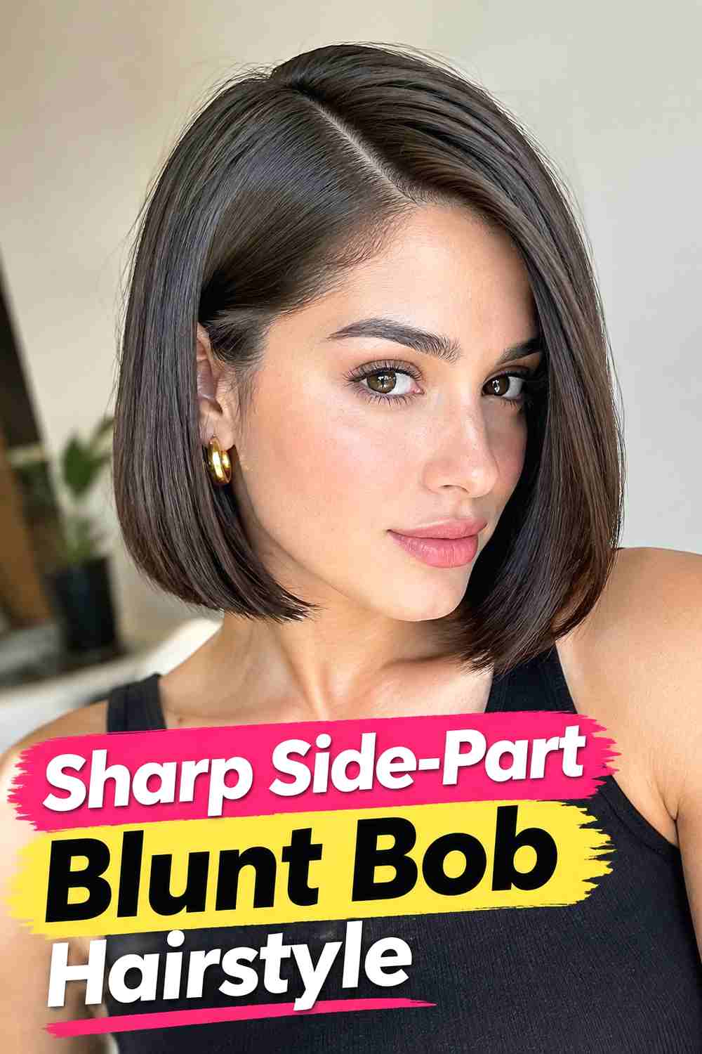 1. Sharp Side Part Blunt Bob Hairstyle