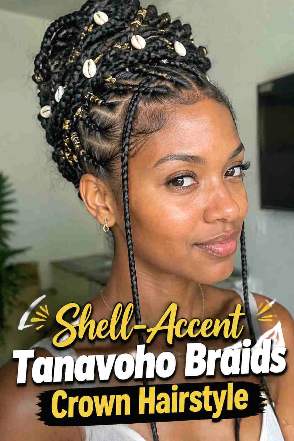 4. Shell Accent Tanavoho Braids Crown Hairstyle