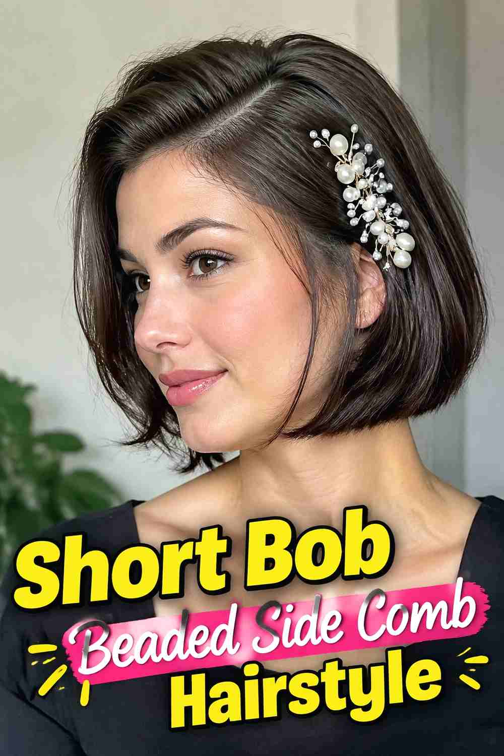10. Short Bob Beaded Side Comb Hairstyle