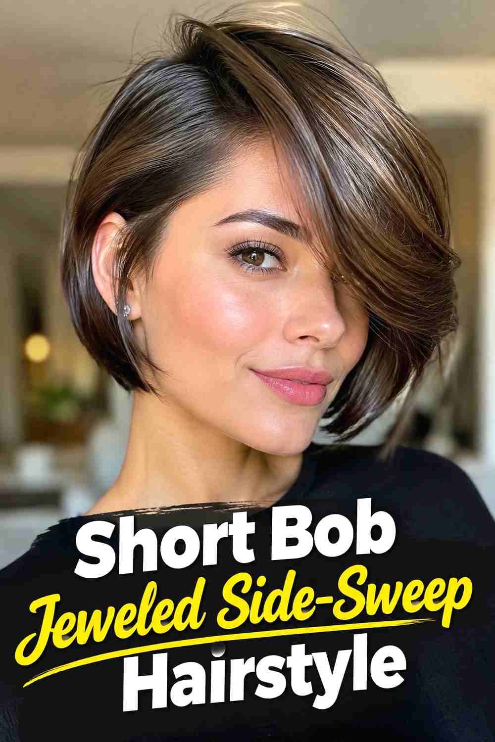 9. Short Bob Jeweled Side Sweep Hairstyle