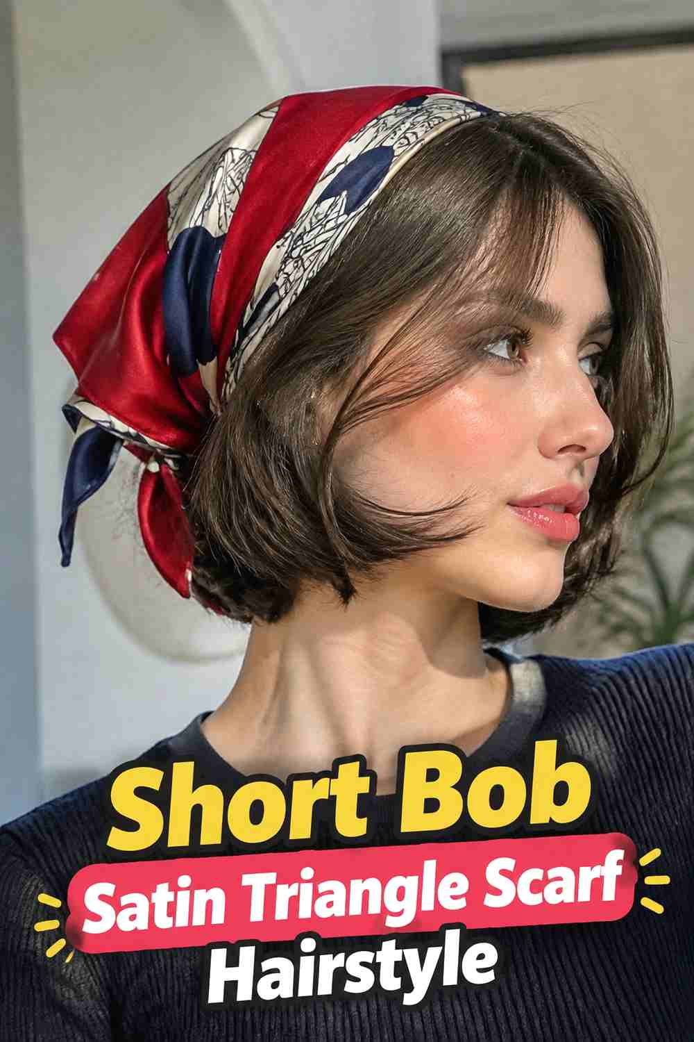 9. Short Bob Satin Triangle Scarf Hairstyle