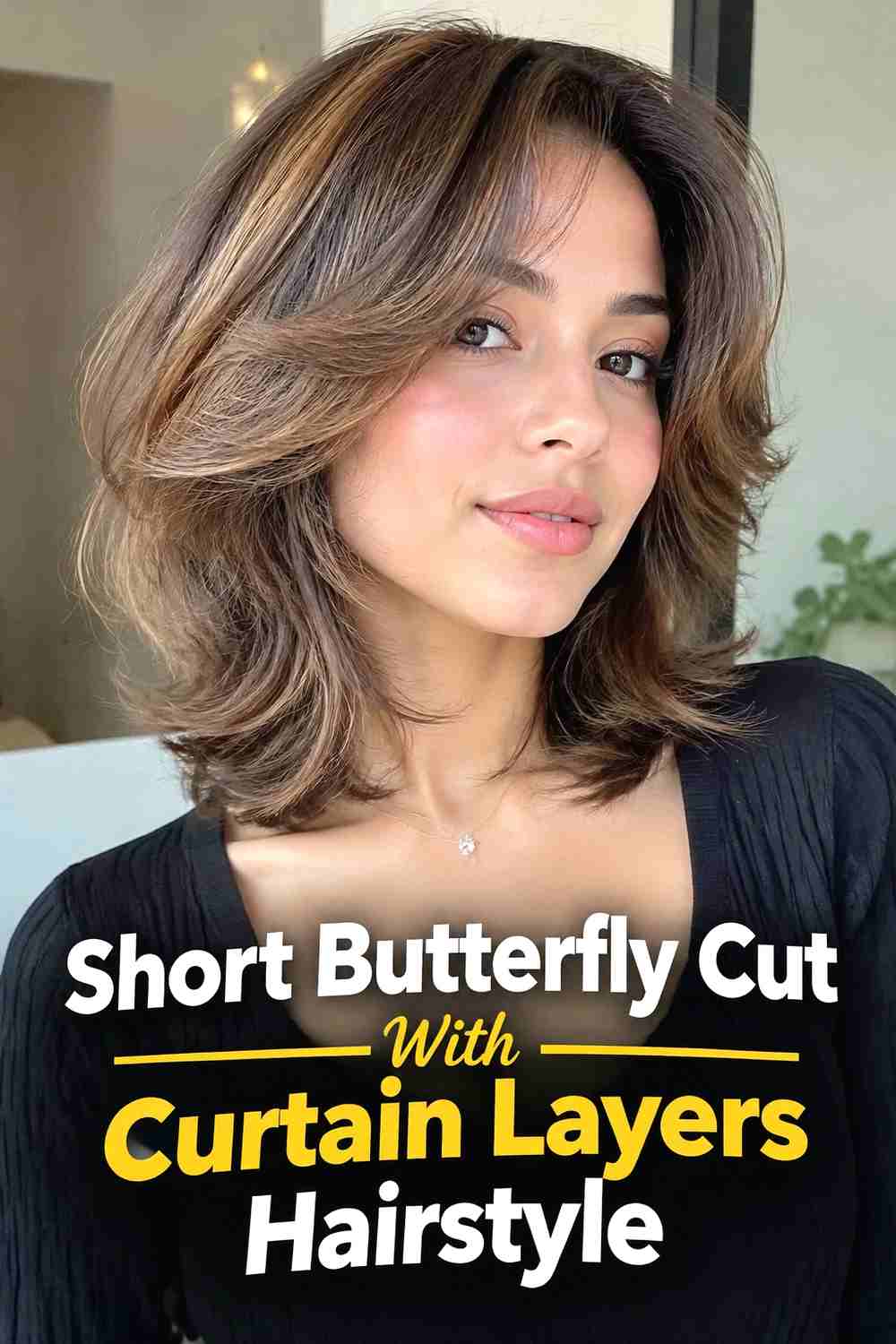 6. Short Butterfly Cut With Curtain Layers Hairstyle