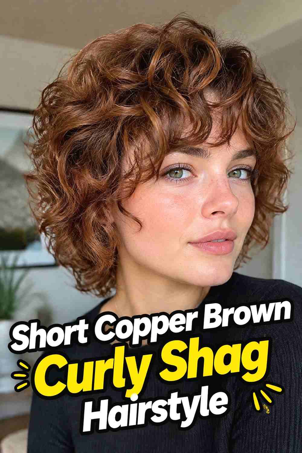 6. Short Copper Brown Curly Shag Hairstyle