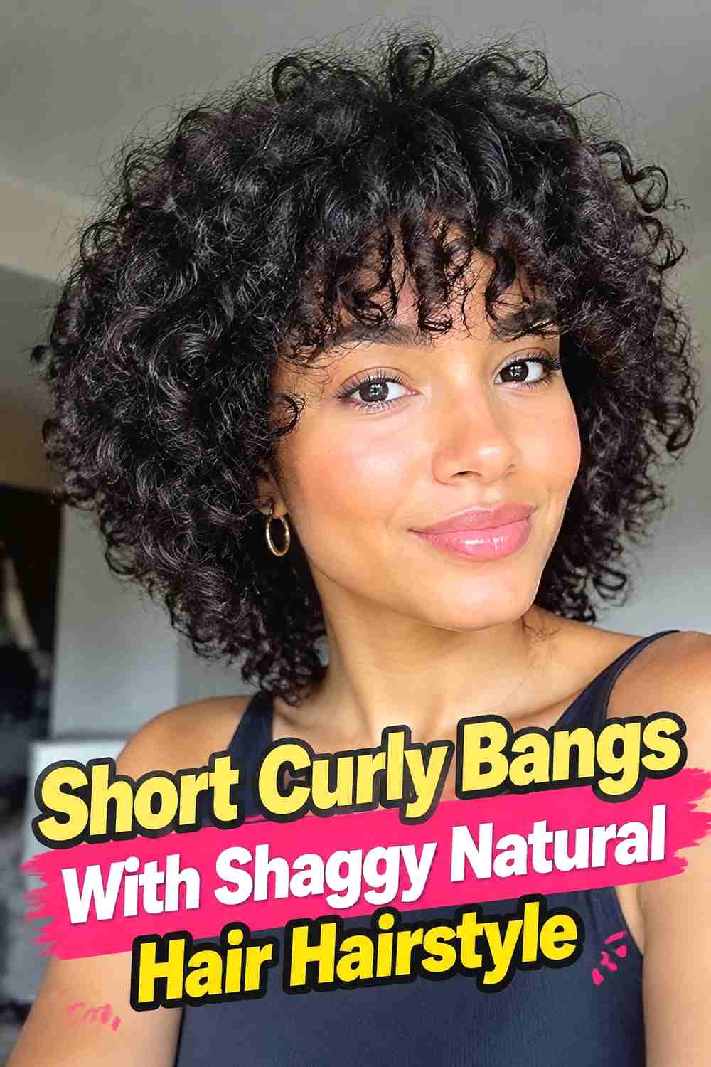 8. Short Curly Bangs With Shaggy Natural Hair Hairstyle