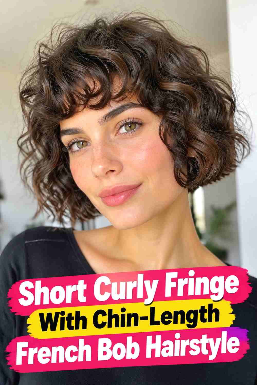 5. Short Curly Fringe With Chin Length French Bob Hairstyle
