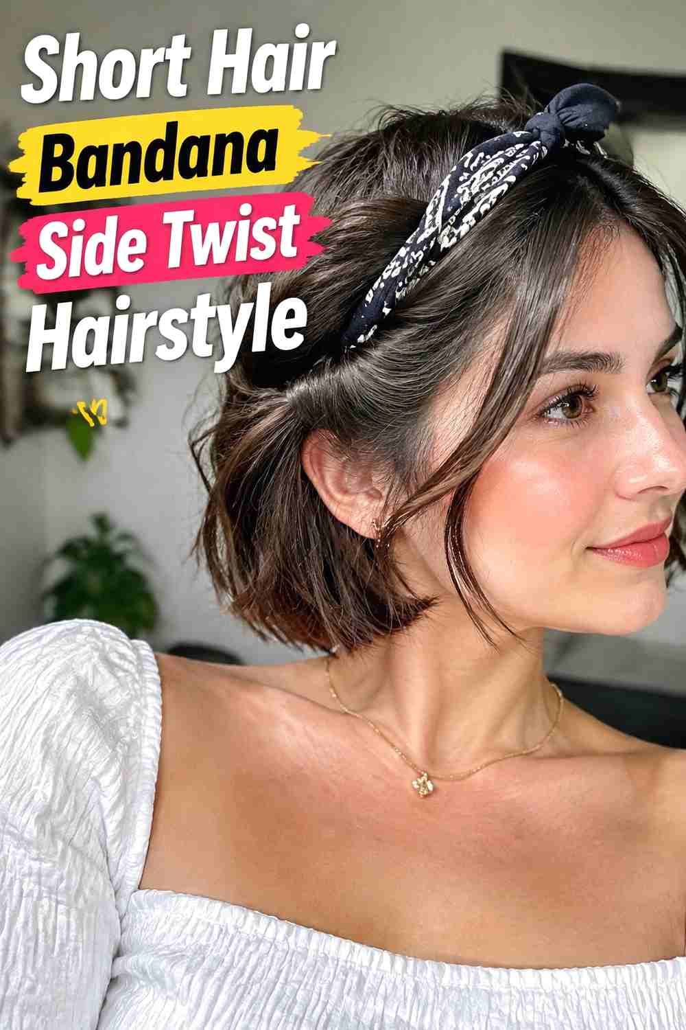 11. Short Hair Bandana Side Twist Hairstyle
