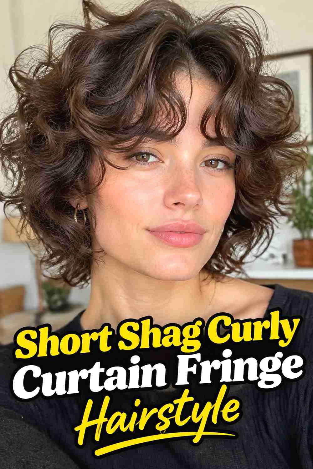 4. Short Shag Curly Curtain Fringe Hairstyle