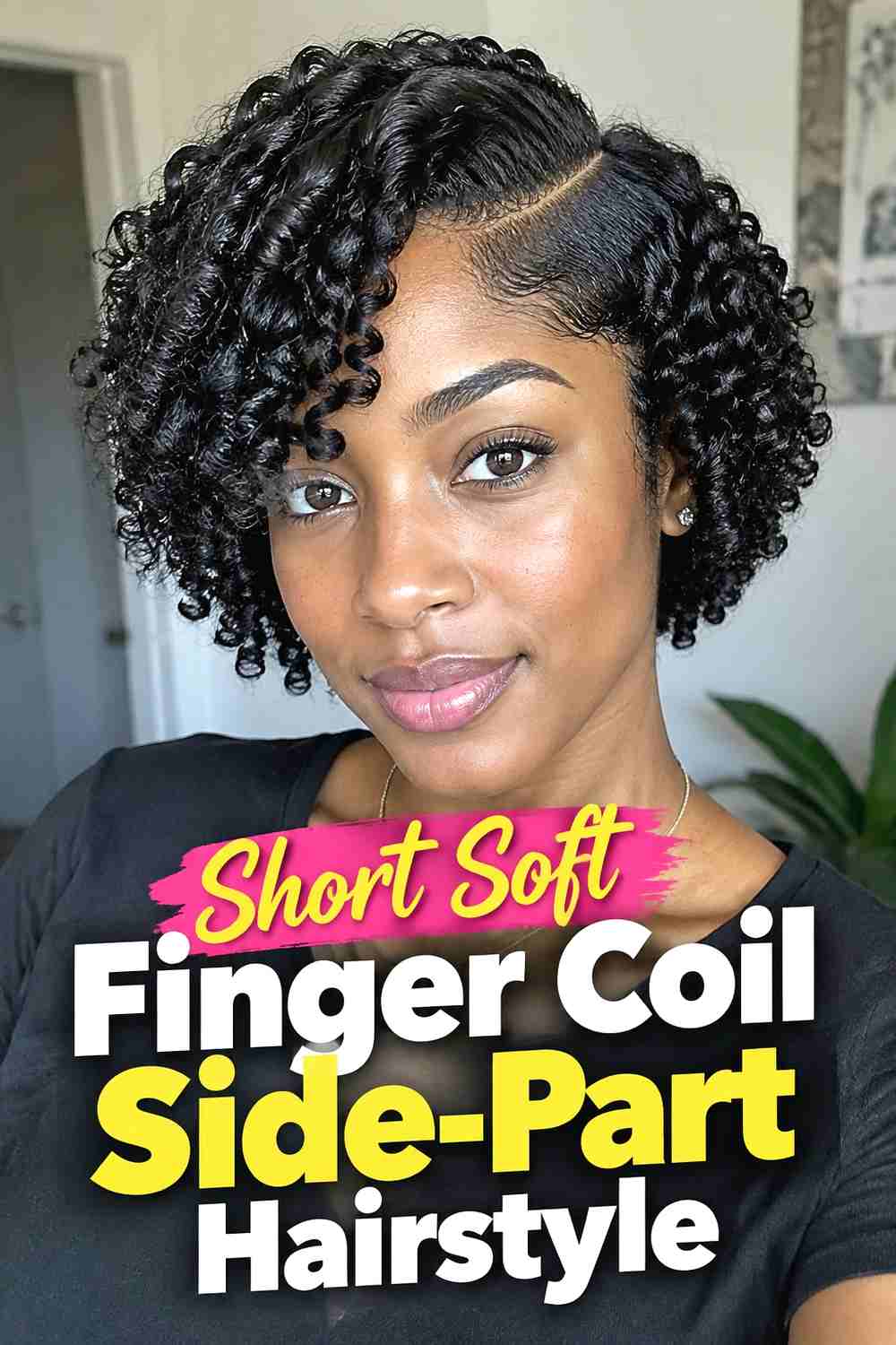 6. Short Soft Finger Coil Side Part Hairstyle