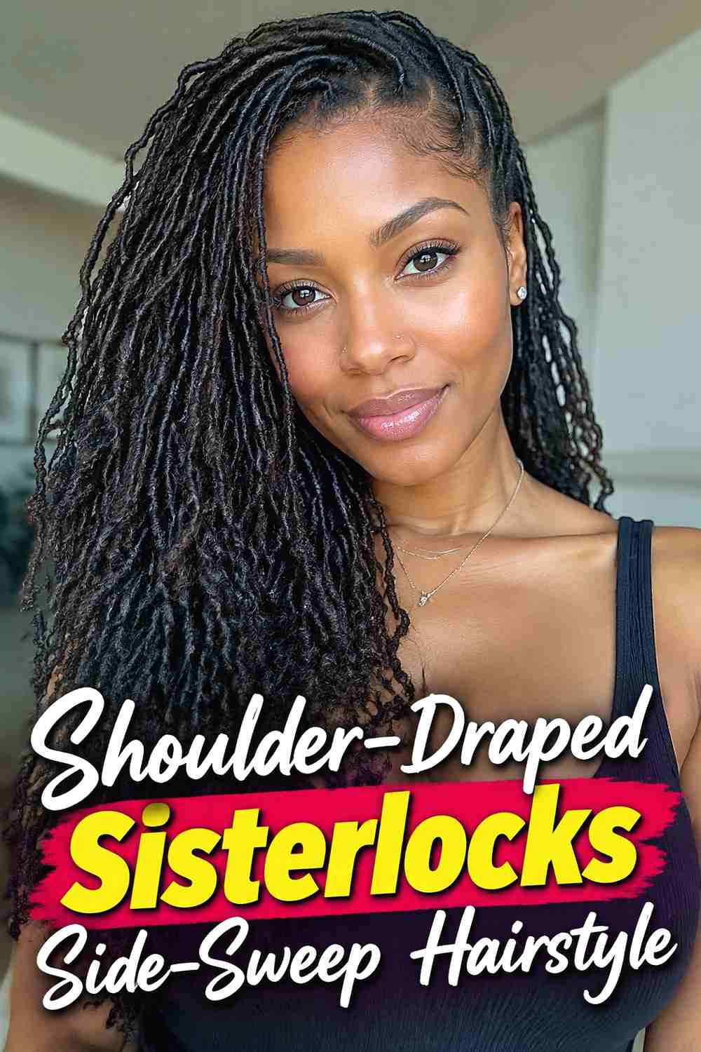 6. Shoulder Draped Sisterlocks Side Sweep Hairstyle
