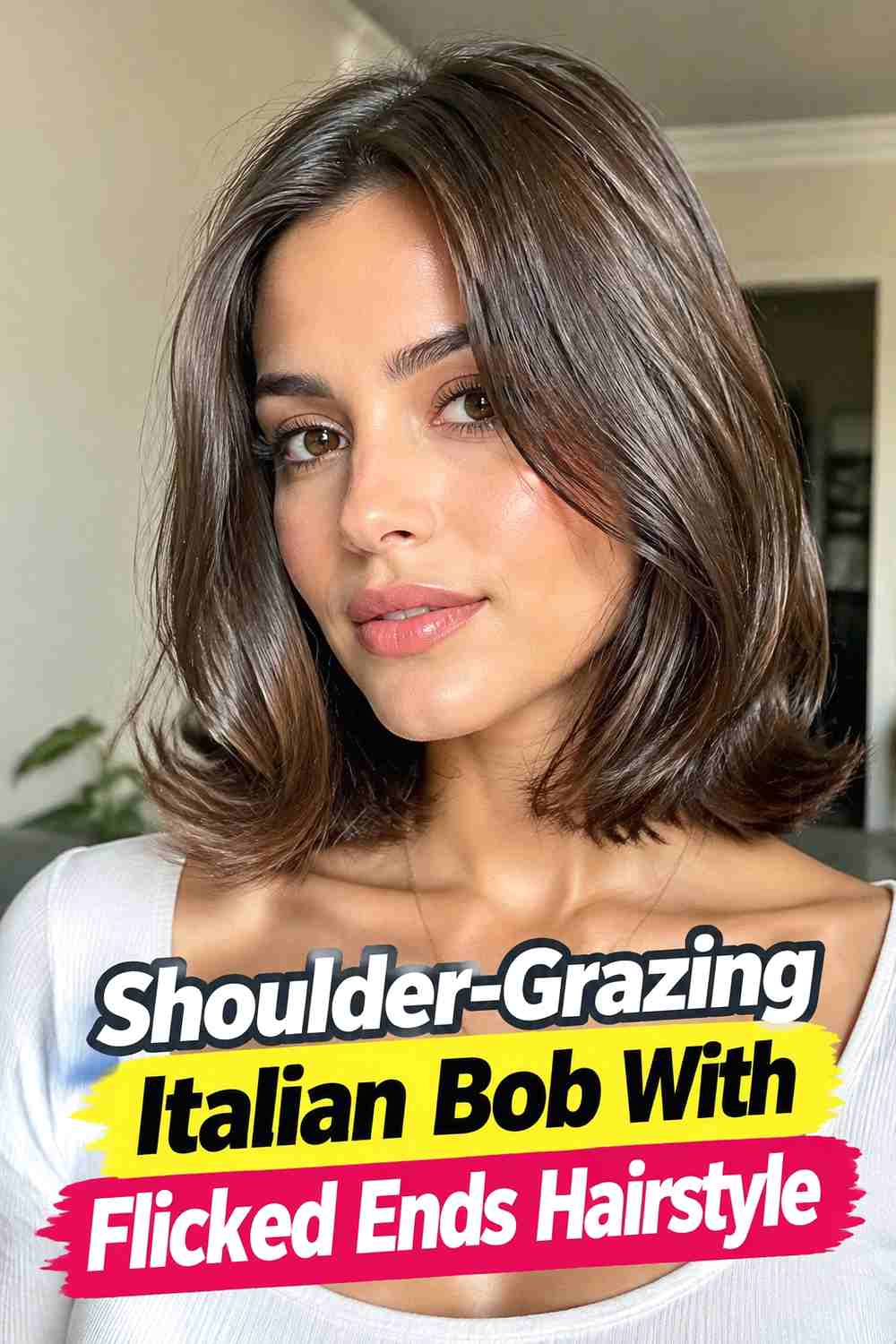 13. Shoulder Grazing Italian Bob With Flicked Ends Hairstyle