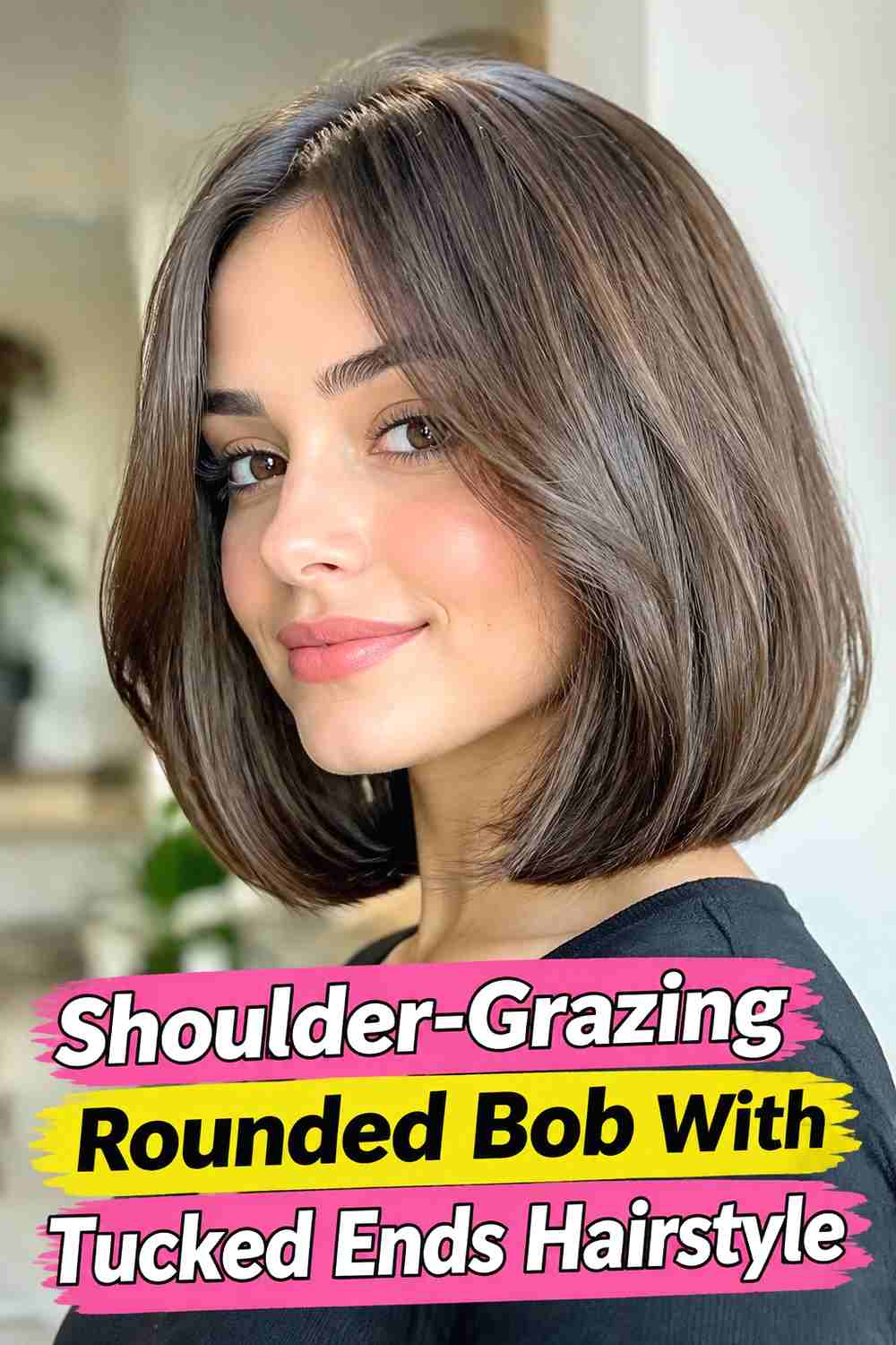 15. Shoulder Grazing Rounded Bob With Tucked Ends Hairstyle