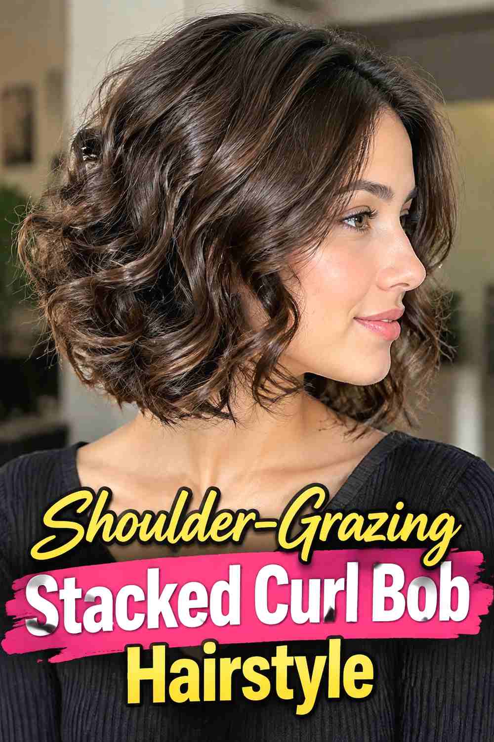 16. Shoulder Grazing Stacked Curl Bob Hairstyle