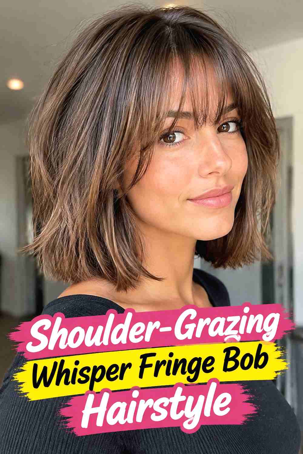 13. Shoulder Grazing Whisper Fringe Bob Hairstyle