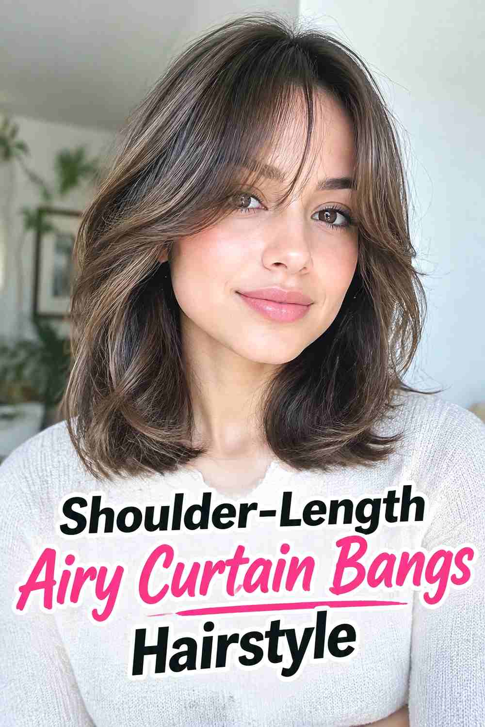 12. Shoulder Length Airy Curtain Bangs Hairstyle