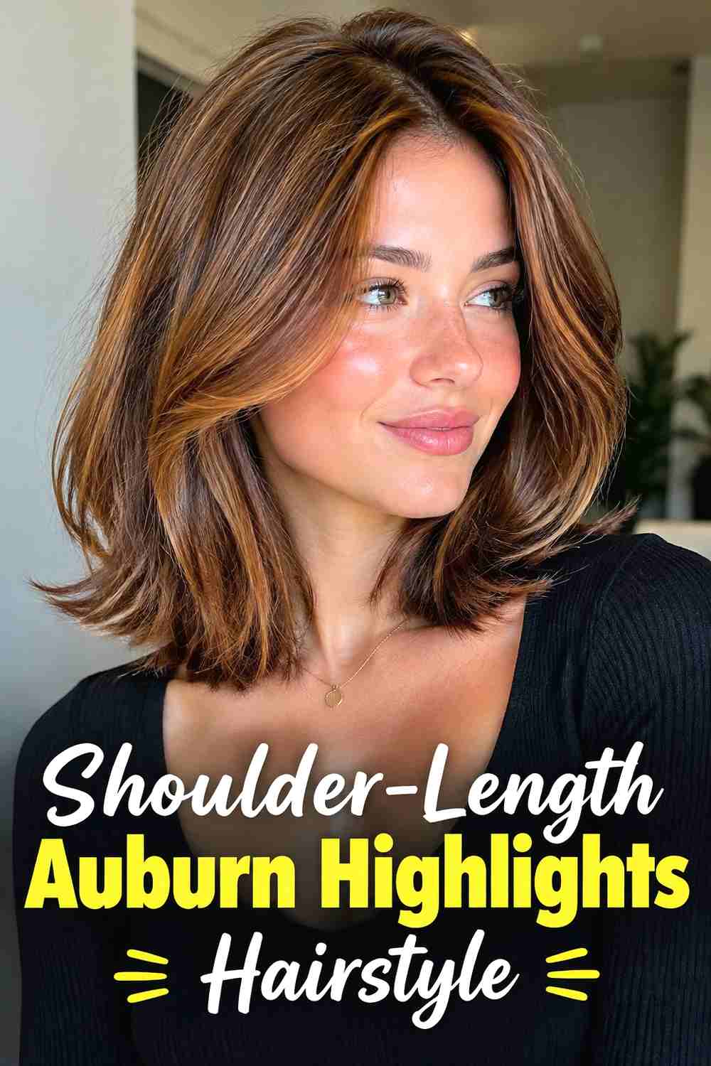 12. Shoulder Length Auburn Highlights Hairstyle