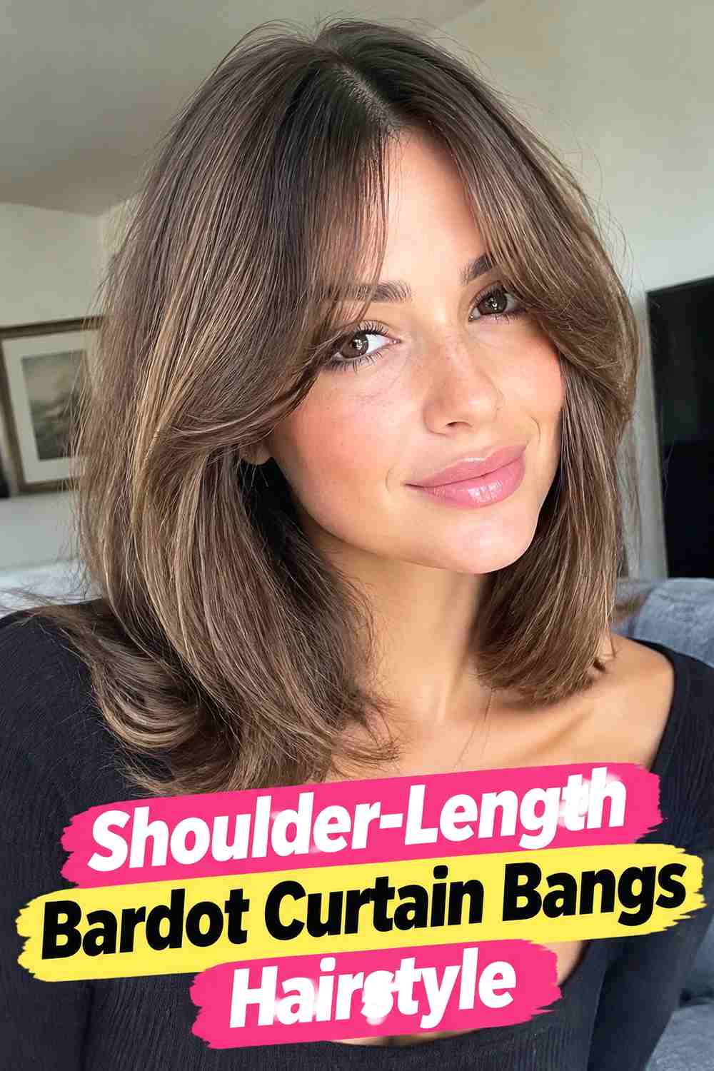 5. Shoulder Length Bardot Curtain Bangs Hairstyle
