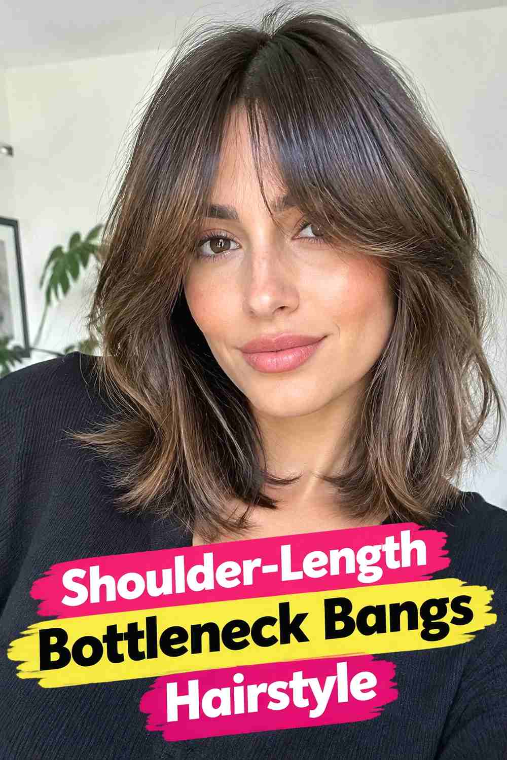 7. Shoulder Length Bottleneck Bangs Hairstyle
