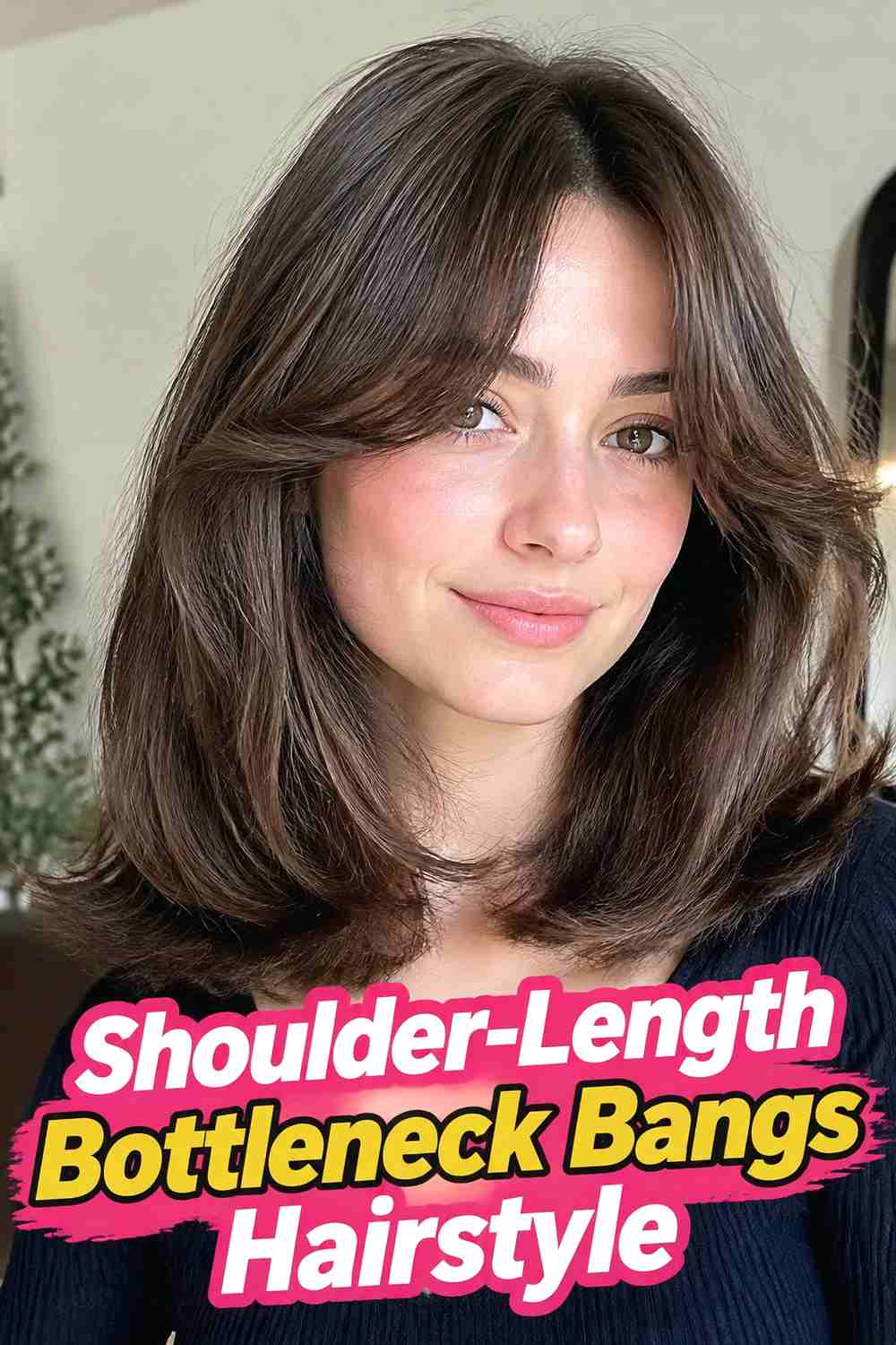 12. Shoulder Length Bottleneck Bangs Hairstyle