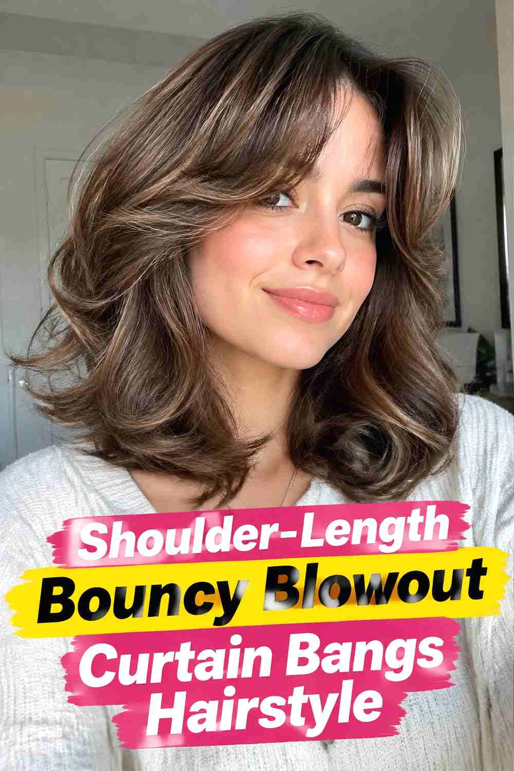6. Shoulder Length Bouncy Blowout Curtain Bangs Hairstyle