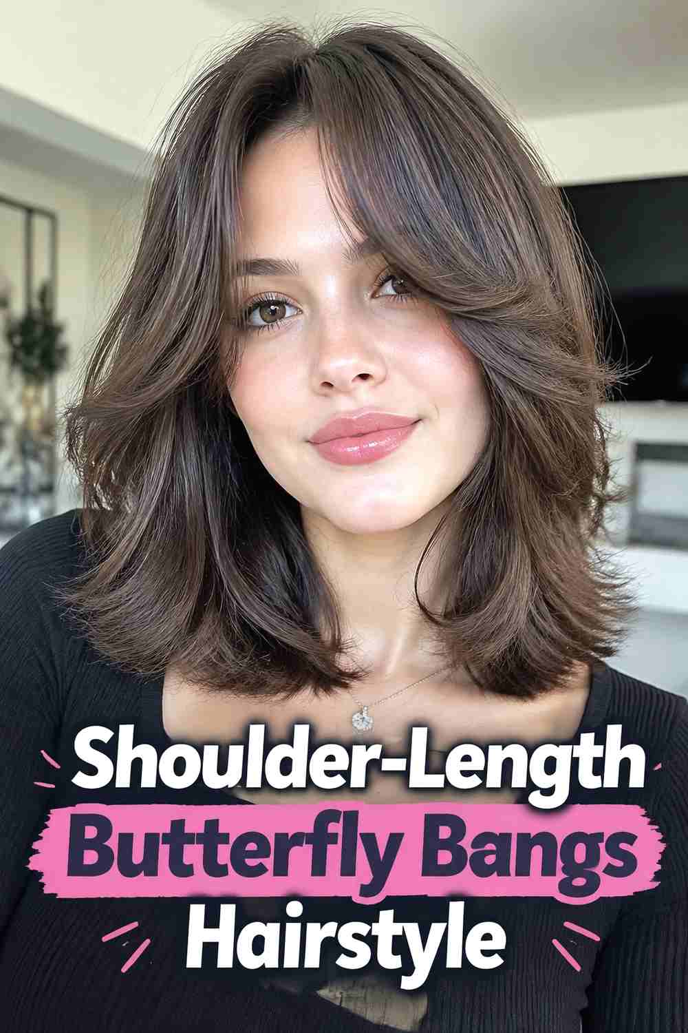 12. Shoulder Length Butterfly Bangs Hairstyle
