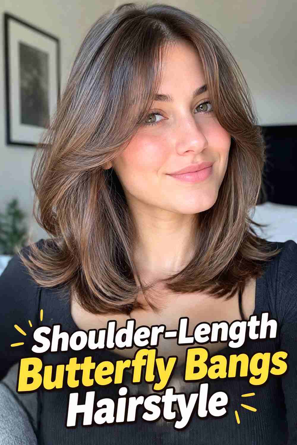 6. Shoulder Length Butterfly Bangs Hairstyle