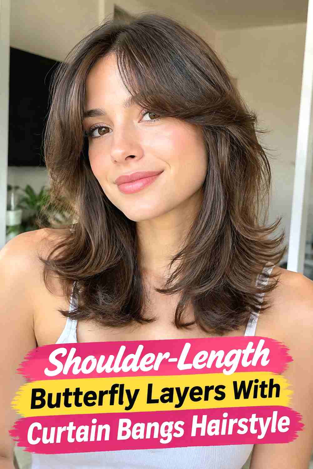 5. Shoulder Length Butterfly Layers With Curtain Bangs Hairstyle