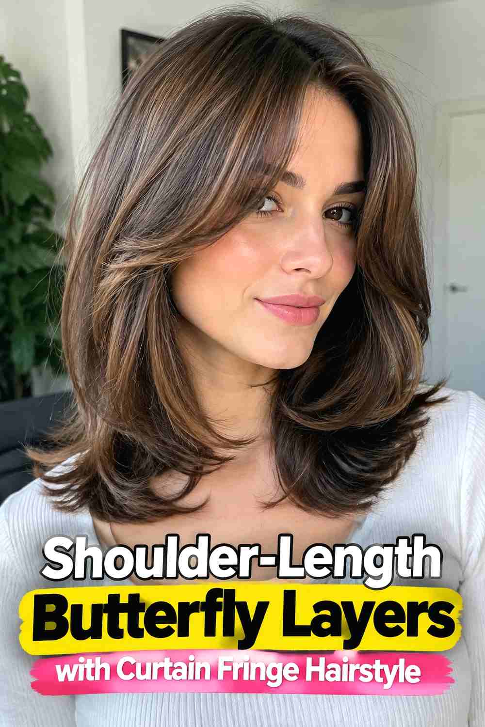11. Shoulder Length Butterfly Layers With Curtain Fringe Hairstyle