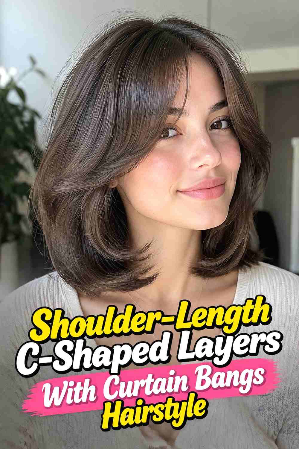 3. Shoulder Length C Shaped Layers With Curtain Bangs Hairstyle
