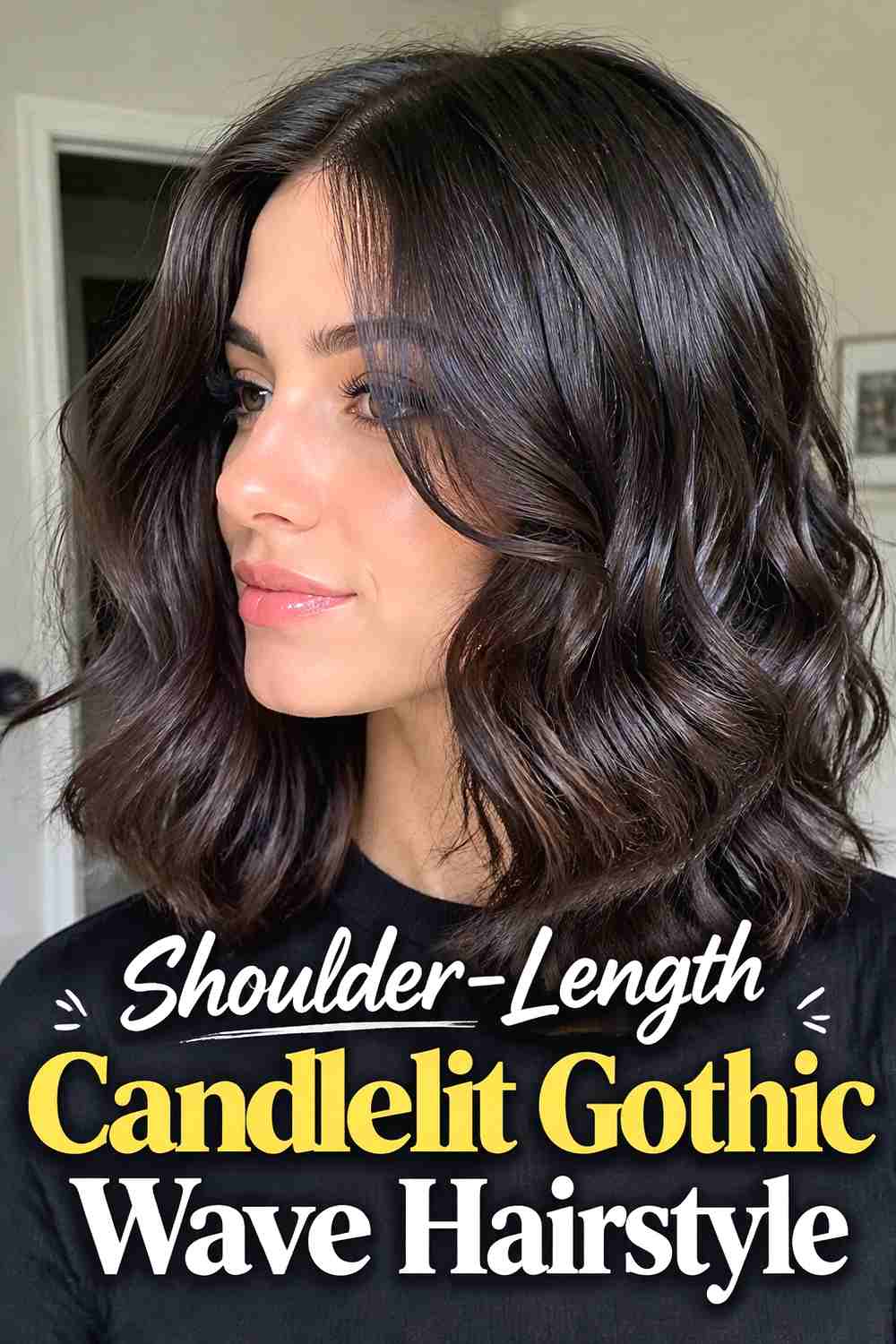 12. Shoulder Length Candlelit Gothic Wave Hairstyle