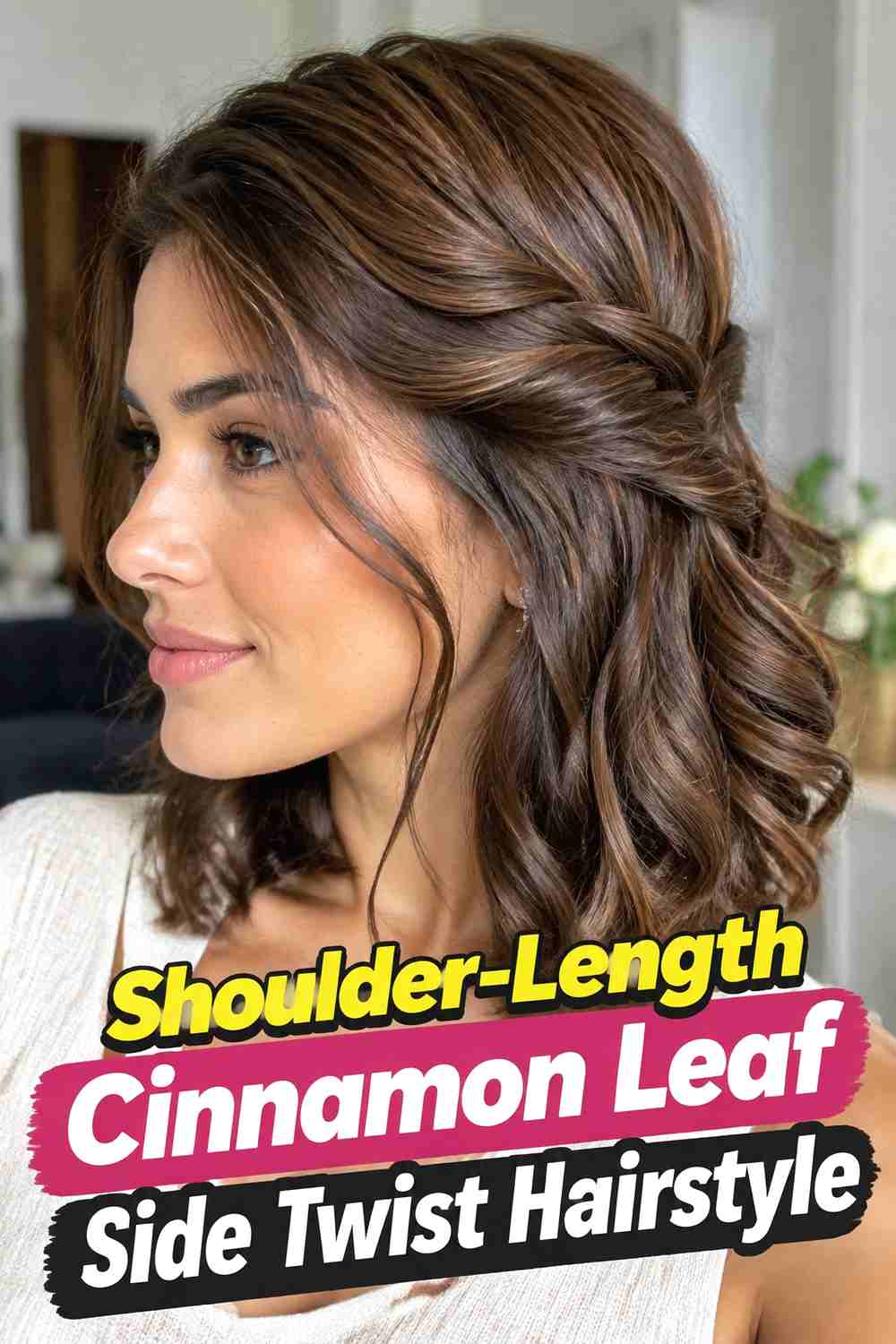 18. Shoulder Length Cinnamon Leaf Side Twist Hairstyle