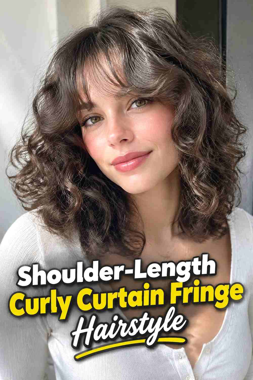 5. Shoulder Length Curly Curtain Fringe Hairstyle