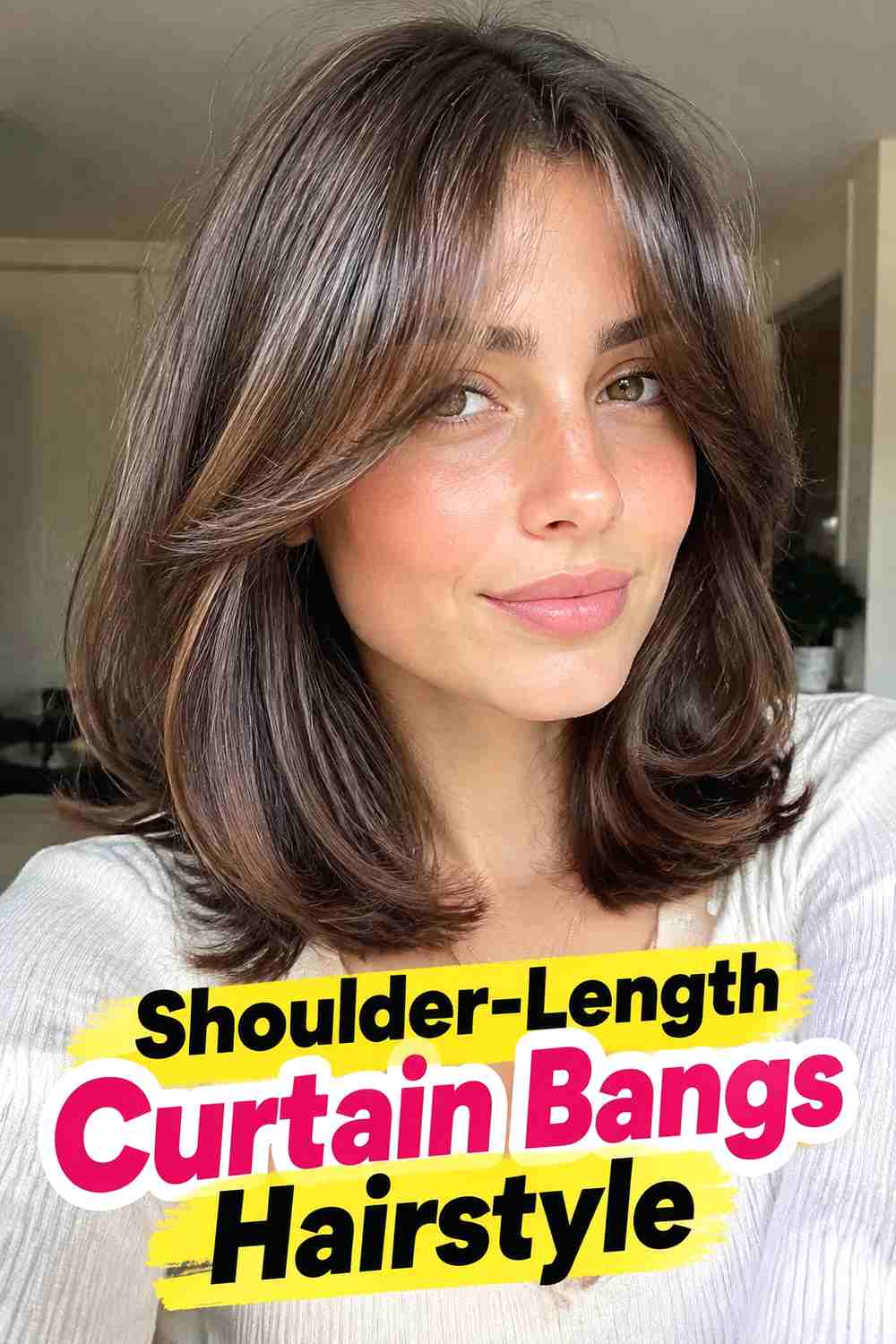 16. Shoulder Length Curtain Bangs Hairstyle