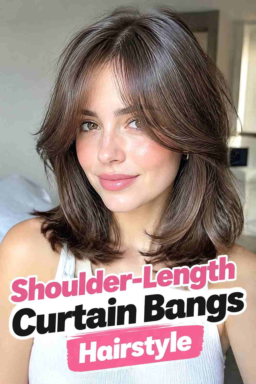 10. Shoulder Length Curtain Bangs Hairstyle