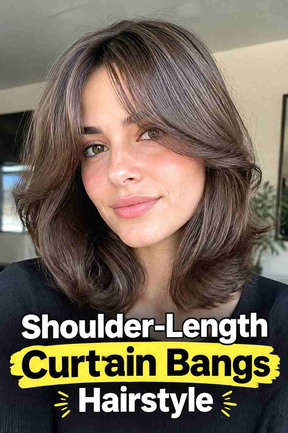 4. Shoulder Length Curtain Bangs Hairstyle