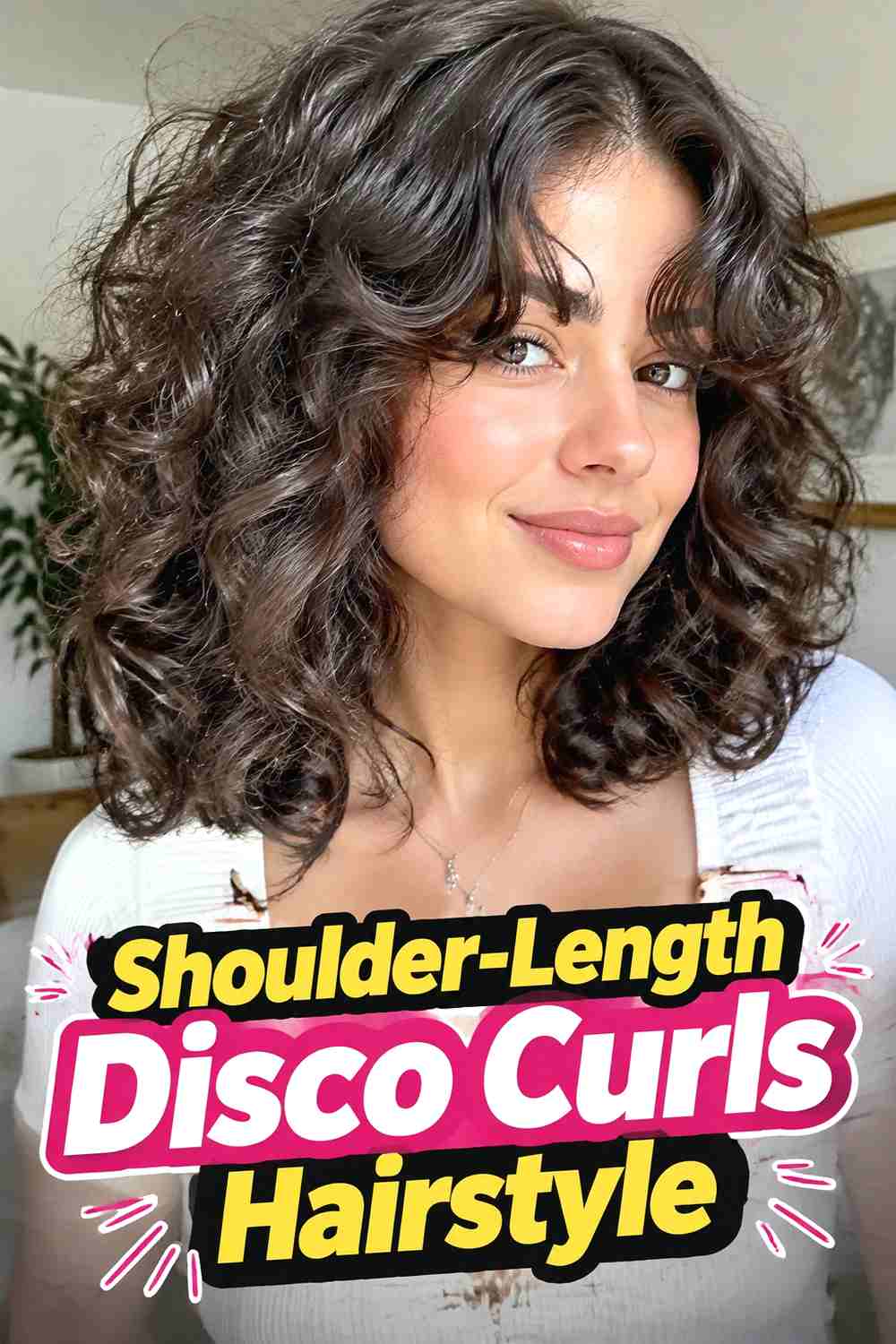 14. Shoulder Length Disco Curls Hairstyle