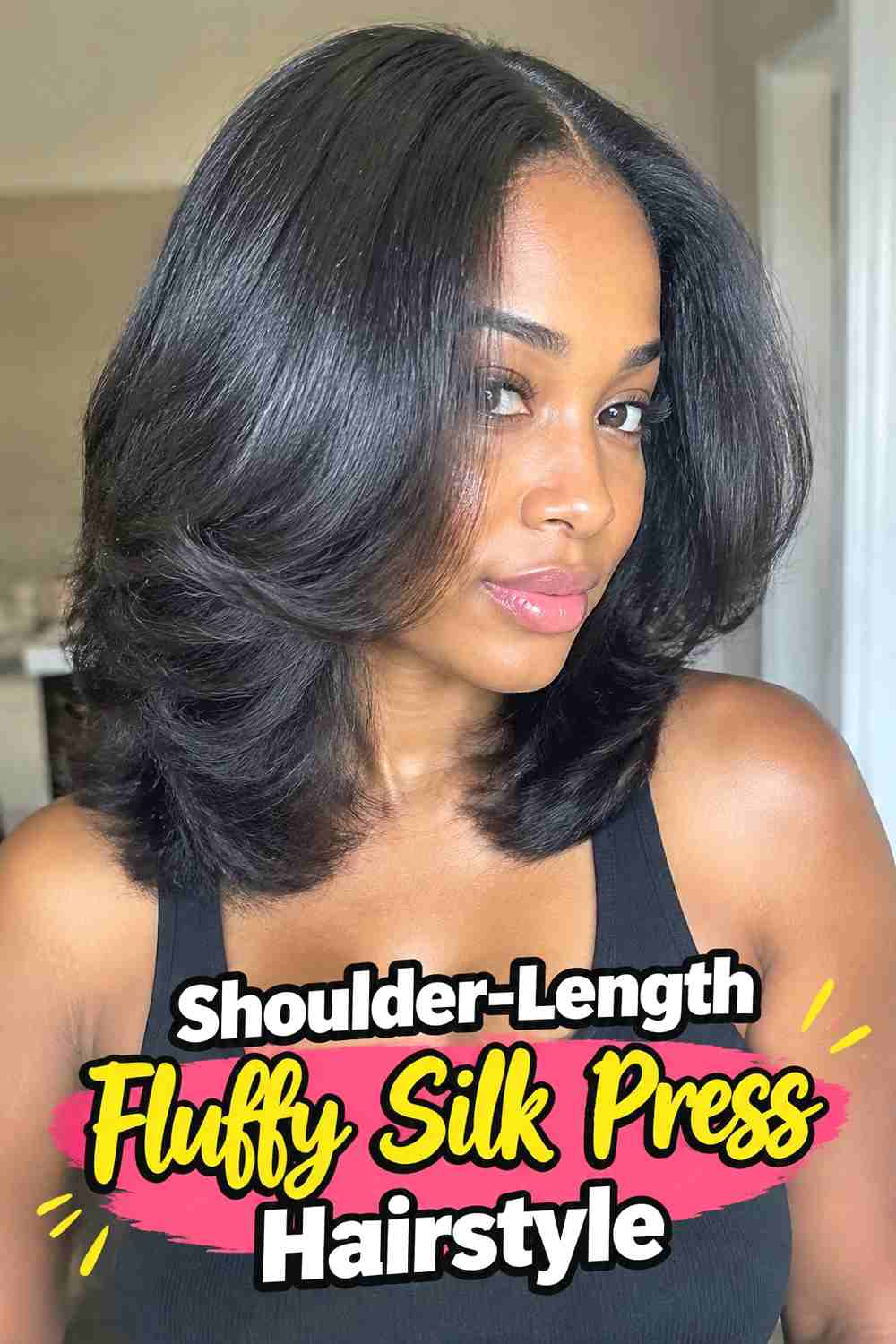 6. Shoulder Length Fluffy Silk Press Hairstyle