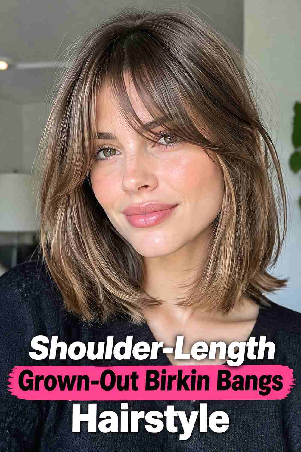 11. Shoulder Length Grown Out Birkin Bangs Hairstyle